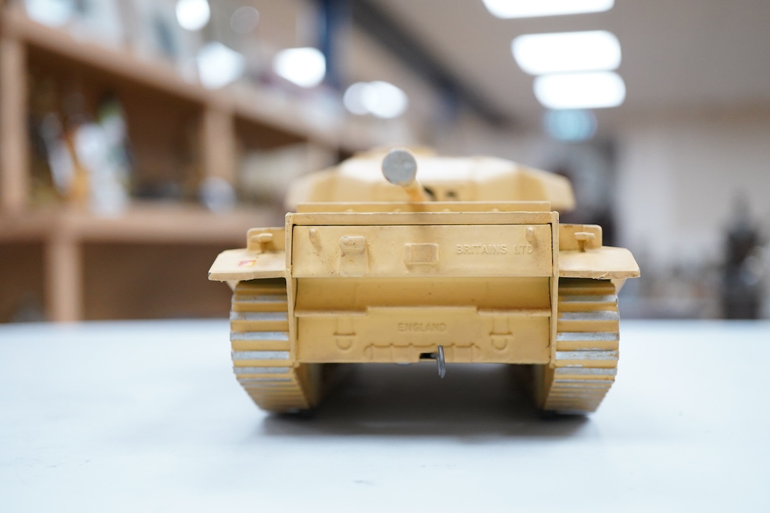 A boxed Britains Centurion Tank (No.2154), in desert warfare sand coloured finish, box with illustrated lid, complete with the original packet for the aerials, however aerials missing